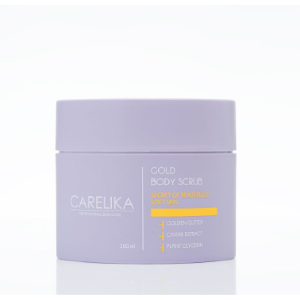 CARELIKA Gold Body Scrub - Скраб для тела с золотым глитером, экстрактом икры, 200ml