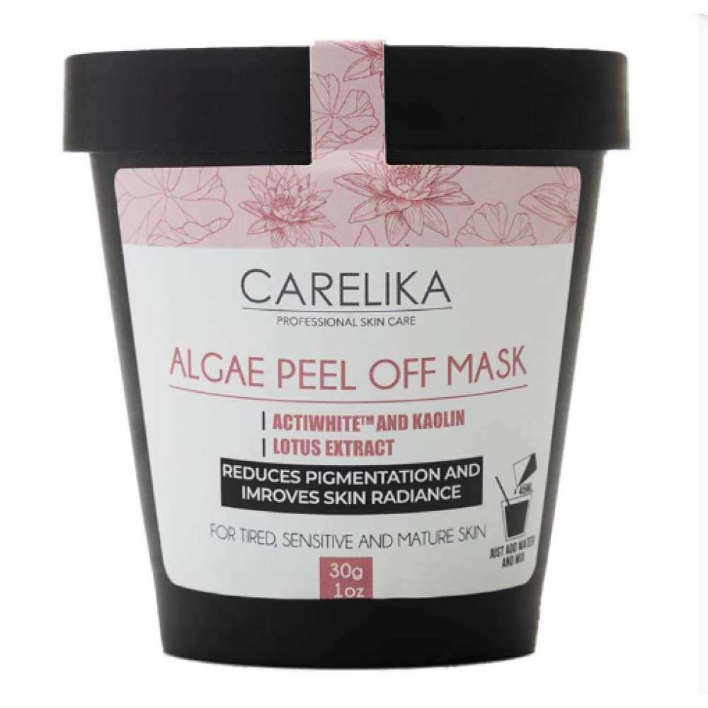 CARELIKA Algea Peel Off Mask Actiwhite and Lotus Extract - Plastificējoša izgaismojoša maska ar baltajiem māliem, 30gr.