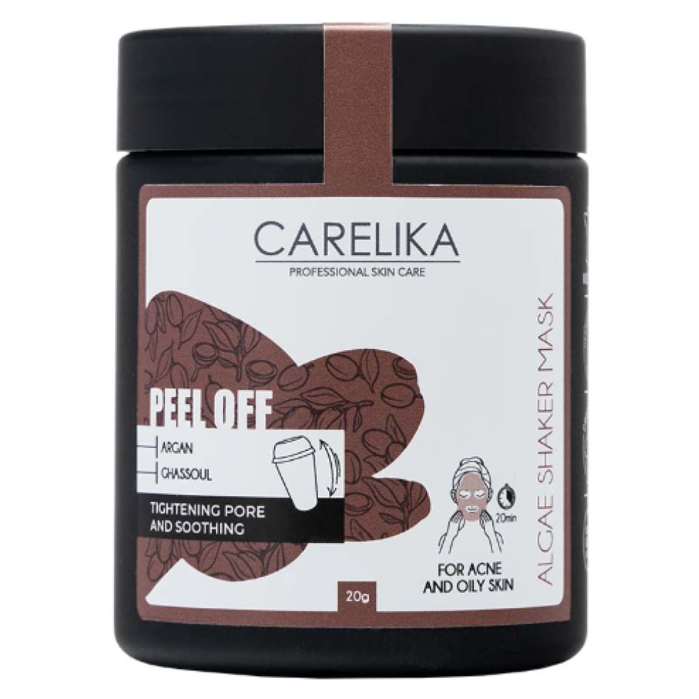 CARELIKA Shaker Peel Off Mask Argan-Ghassoul - Argāna-hasulas māla maska, 20gr. CARELIKA Shaker Peel Off Mask Argan-Ghassoul - Argāna-hasulas māla maska, 20gr.