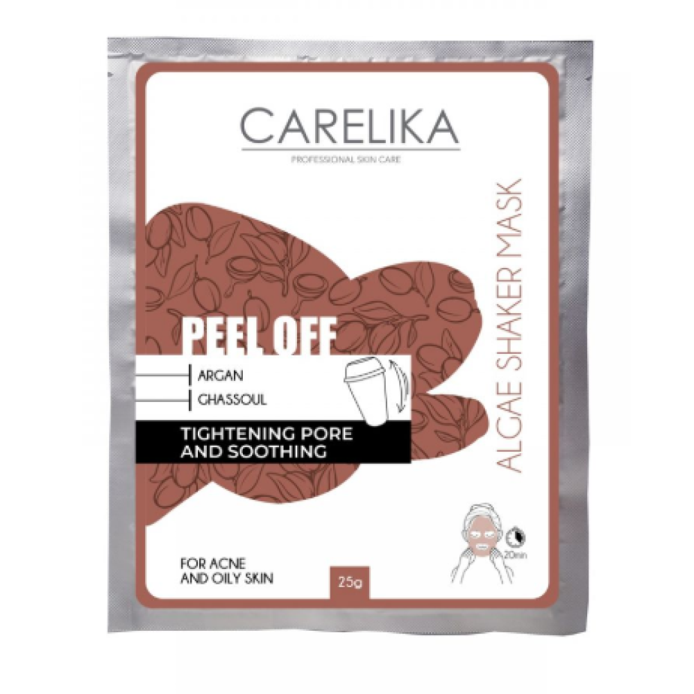 CARELIKA Shaker Peel Off Mask Argan-Ghassoul - Argāna-hasulas māla maska, 20gr.