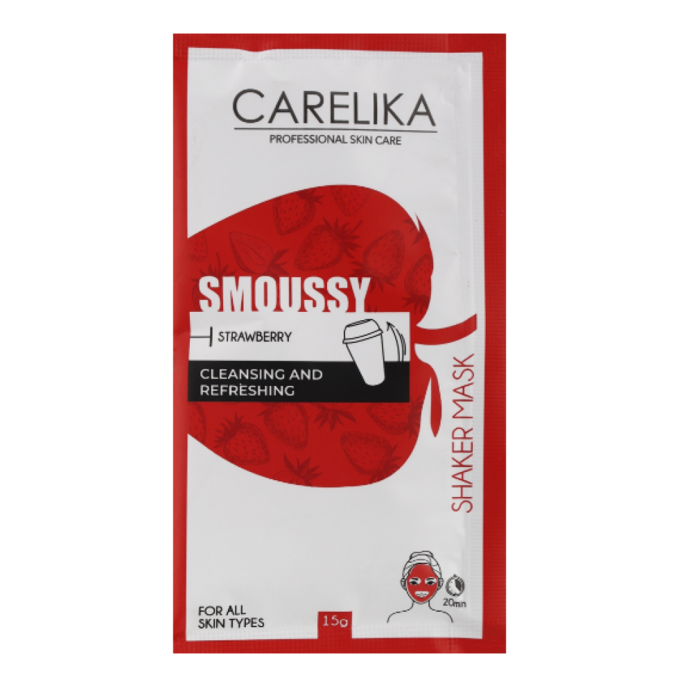 CARELIKA Shaker Smoussy Mask Strawberry - Atsvaidzinoša un attīroša zemeņu putu maska, 15gr.