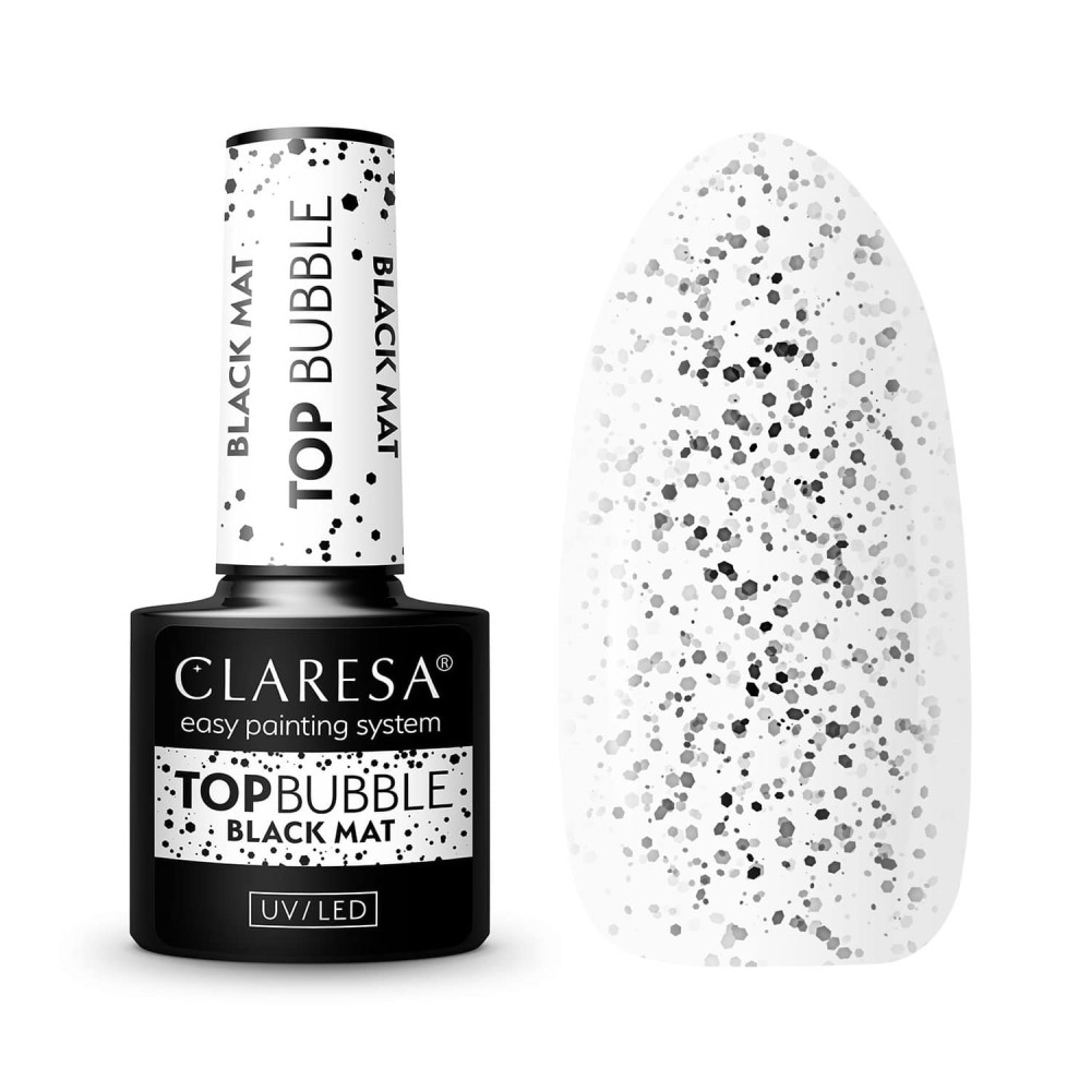 CLARESA Top Bubble Black Matt - Gela lakas virskārta, 5ml CLARESA Top Bubble Black Matt - Gela lakas virskārta, 5ml