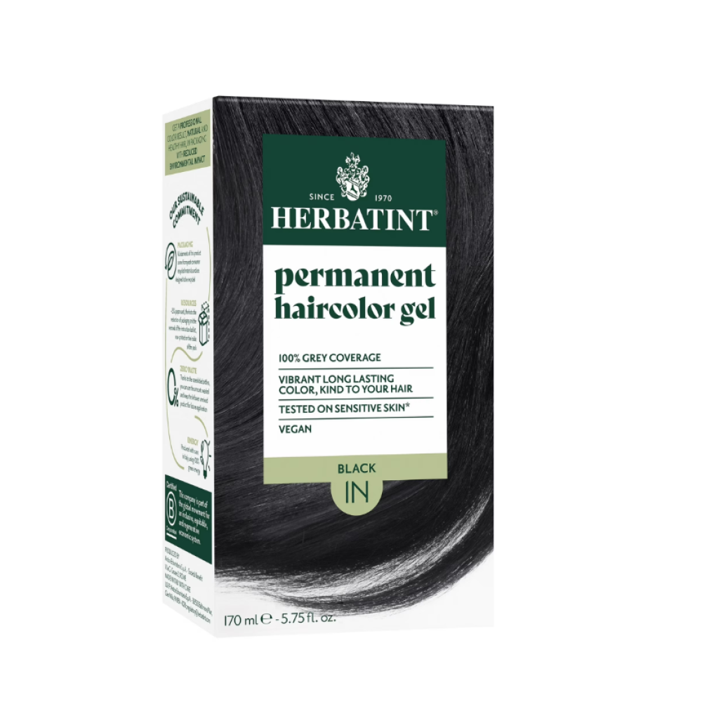 HERBATINT ilgnoturīga, dabīga augu gēlveida matu krāsa - 1N (Melna) (Herbatint1N)