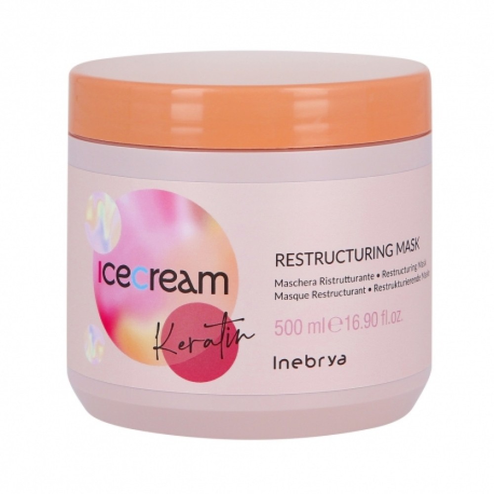 Inebrya Ice Cream Keratin Restructuring Mask - Atjaunojoša un matus uzlabojošā maska ar keratīnu, 500ml