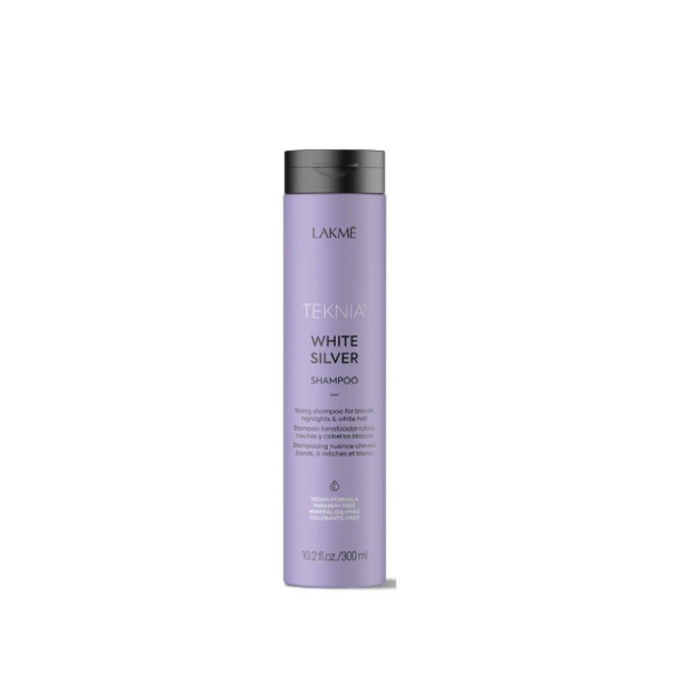 LAKME TEKNIA WHITE SILVER Shampoo - Šampūns pret dzelteno šķipsnu parādīšanos baltos matos, 300ml (44012)