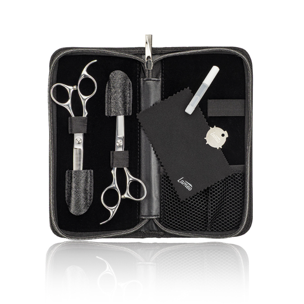 Lameo STAGE PRO SET OFFSET SILVER – Profesionālais frizieru šķēru komplekts ar futrāli (370.935)