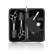 Lameo STAGE PRO SET OFFSET SILVER – Profesionālais frizieru šķēru komplekts ar futrāli