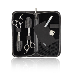 Lameo STAGE PRO SET OFFSET SILVER – Profesionālais frizieru šķēru komplekts ar futrāli
