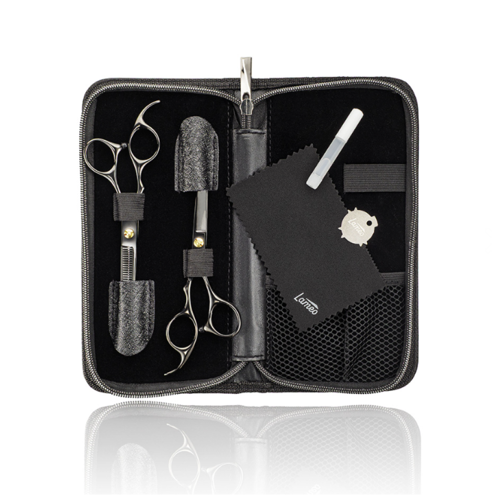Lameo STAGE PRO SET OFFSET BLACK – Profesionālais frizieru šķēru komplekts ar futrāli (370.938)