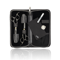 Lameo STAGE PRO SET OFFSET BLACK – Profesionālais frizieru šķēru komplekts ar futrāli