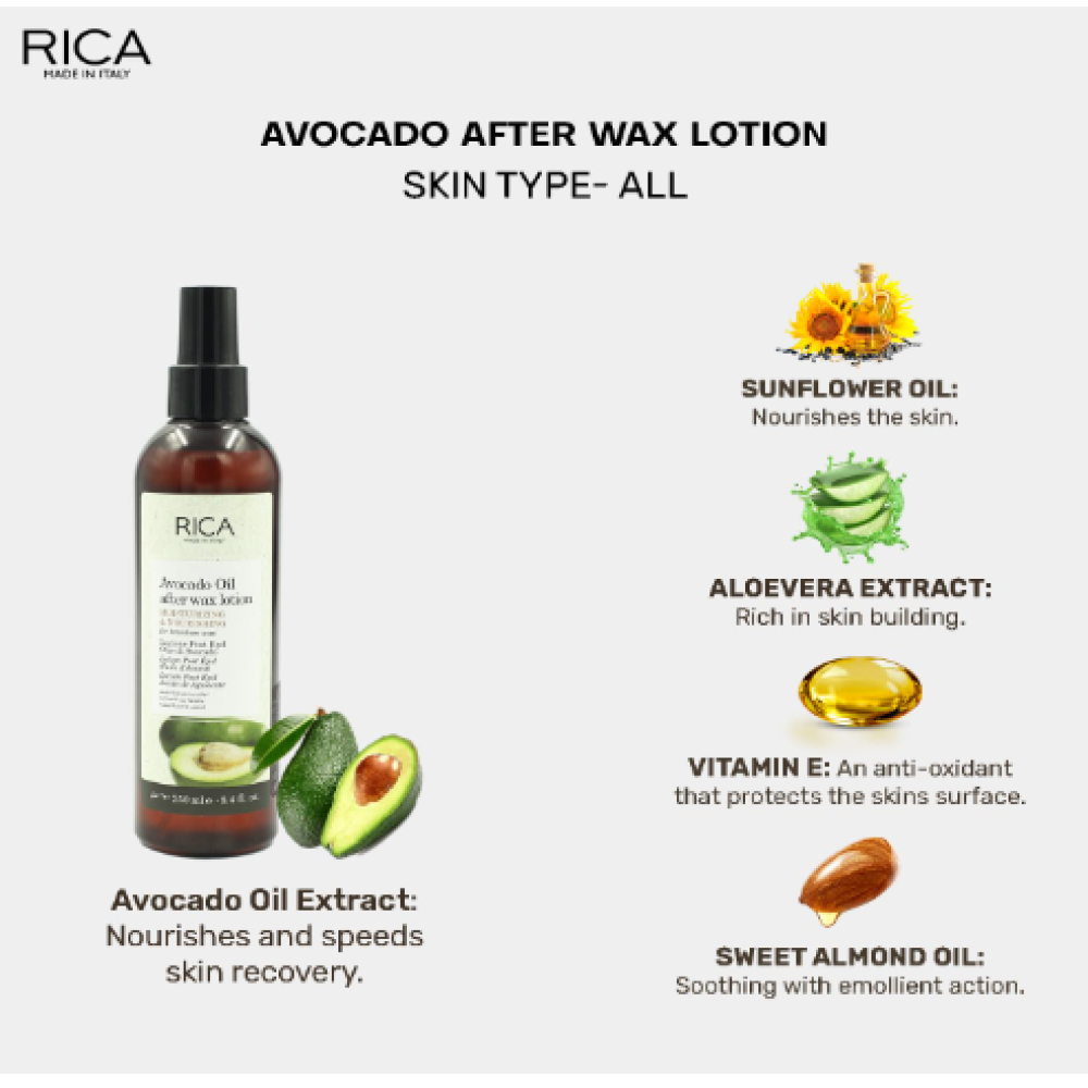 RICA Avocado Oil After wax lotion - Avokado losjons pēc vaksācijas RICA, 250ml