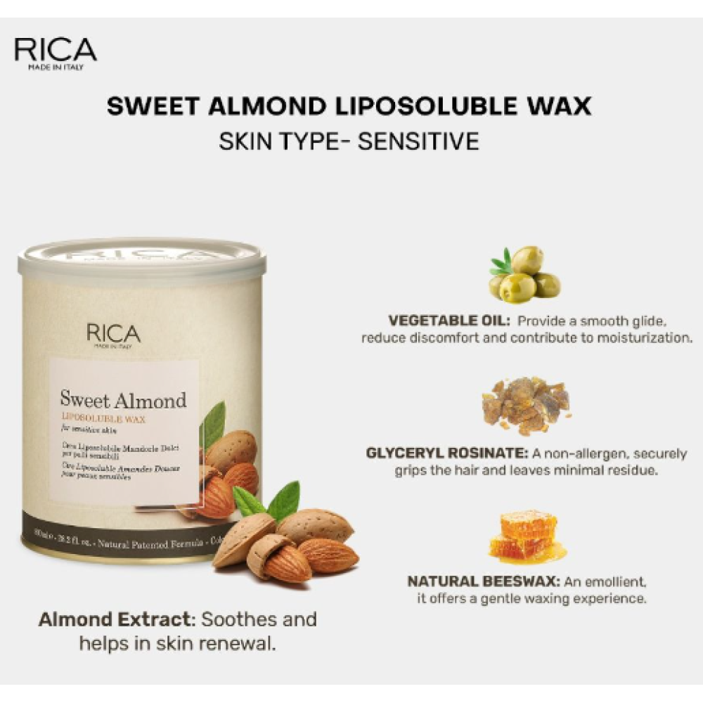 RICA Sweet Almond wax - Mandeļu vasks, 800ml