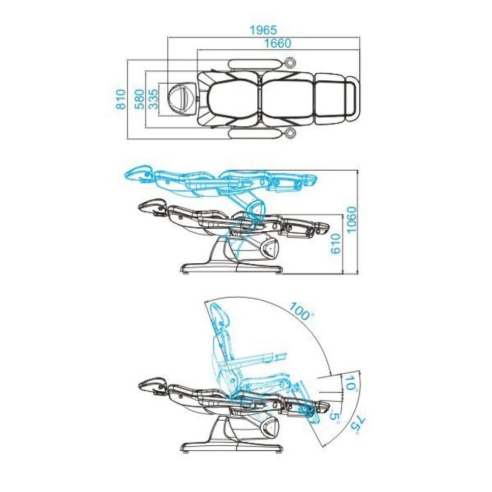 Электрическая косметическая кушетка Azzurro 870 с 3 моторами, цвета капучино