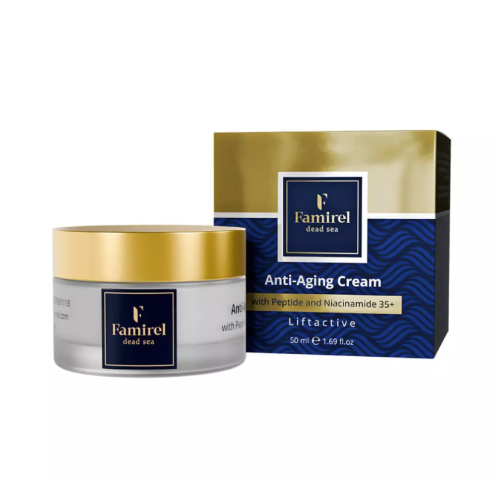 FAMIREL Anti-Aging Day Cream Liftactive with Peptides & Niacinamide - Pretnovecošanās dienas krēms ar Nāves jūras minerāliem, 50ml (7290114084932)
