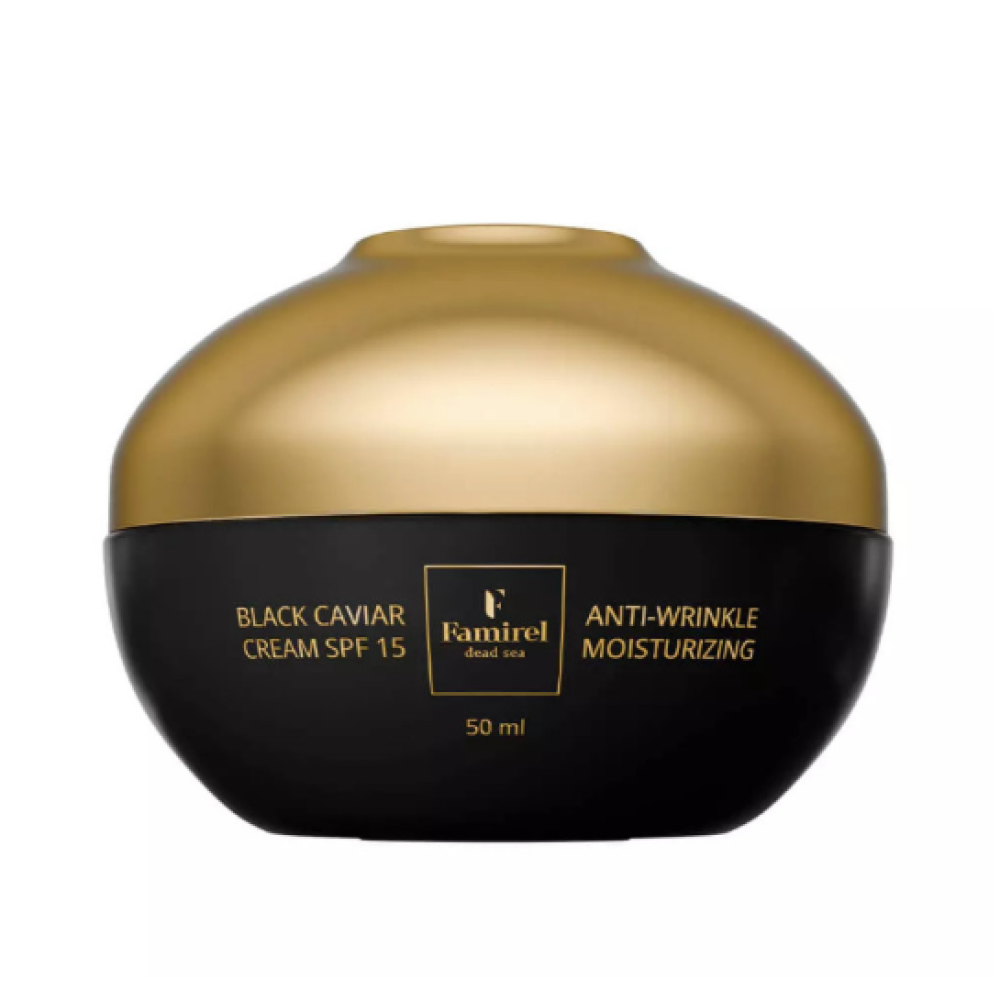 FAMIREL Black Caviar Moisturizing Anti-Wrinkle Day Cream SPF 15 - Dienas krēms ar melnā ikra ekstraktu un SPF 15 aizsardzību, 50ml (7290114086363)
