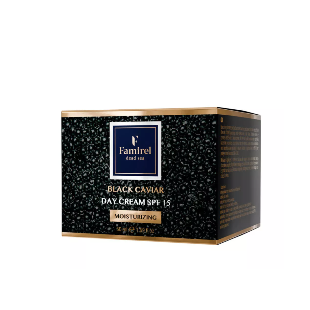 FAMIREL Day Cream Black Caviar Moisturizing SPF 15 - Mitrinošs sejas krēms melniem ikriem, 50ml (7290114086387)