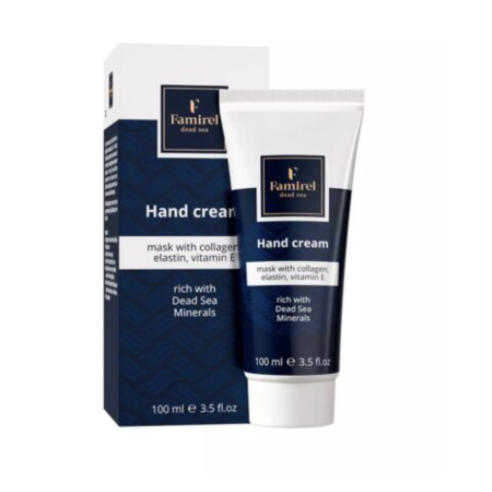 FAMIREL Hand Cream Mask with Collagen & Elastin, Vitamin E and Dead Sea Minerals - Roku krēms-maska ar Superfood kompleksu un Nāves jūras minerāliem, 100ml (7290114085052)
