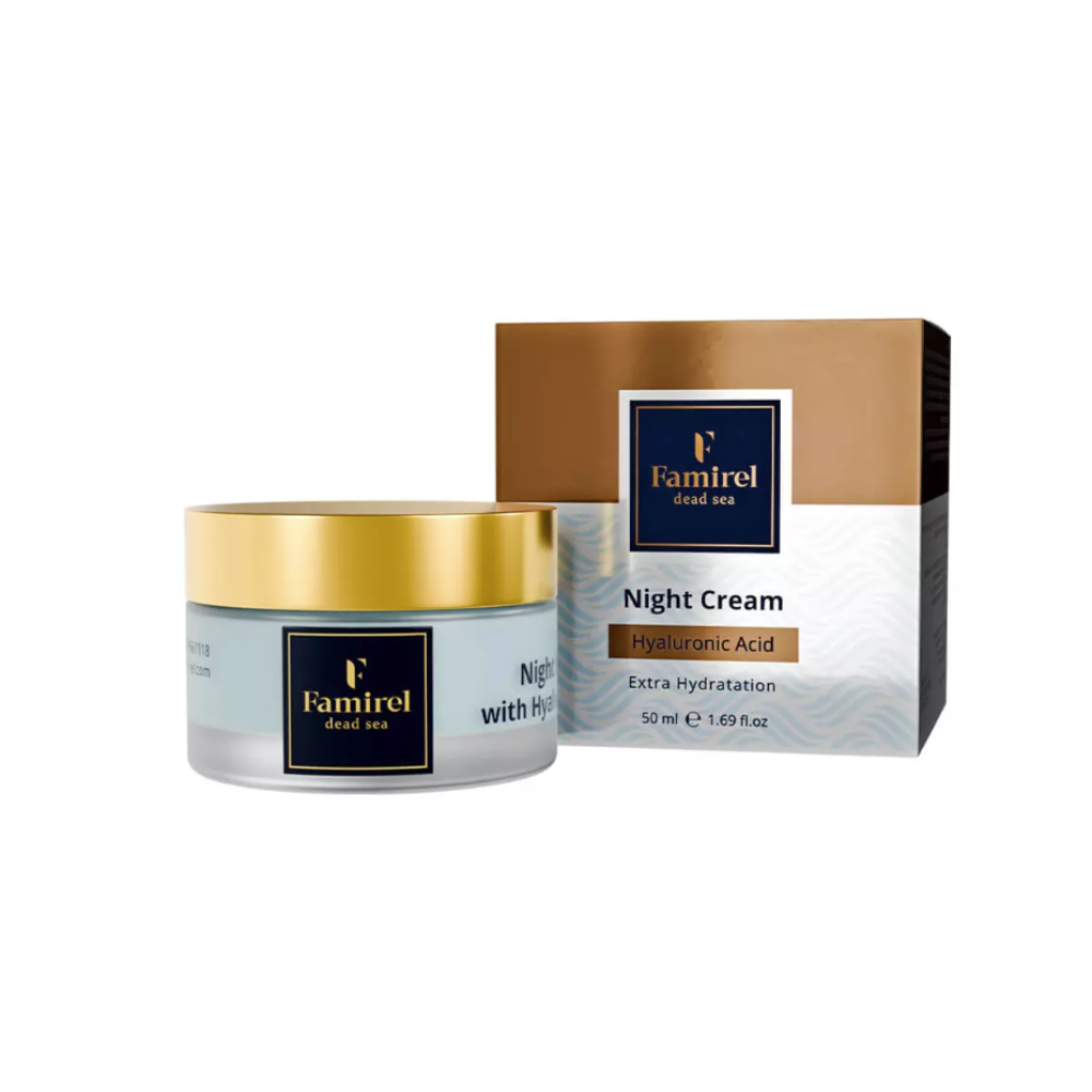 FAMIREL Night Cream Hyaluronic Acid - Bagātīgās tekstūras nakts krēms satur hialuronskābi, 50ml (7290114085359)