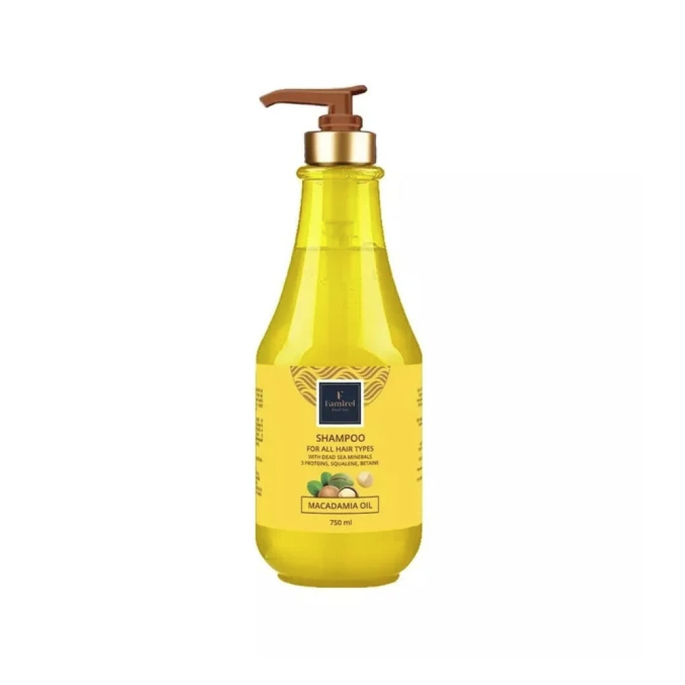 FAMIREL Shampoo All Hair Types Macadamia Oil, Squalene, Betaine & Dead Sea Minerals - Šampūns visiem matu tipiem, 750ml (7290114084987)