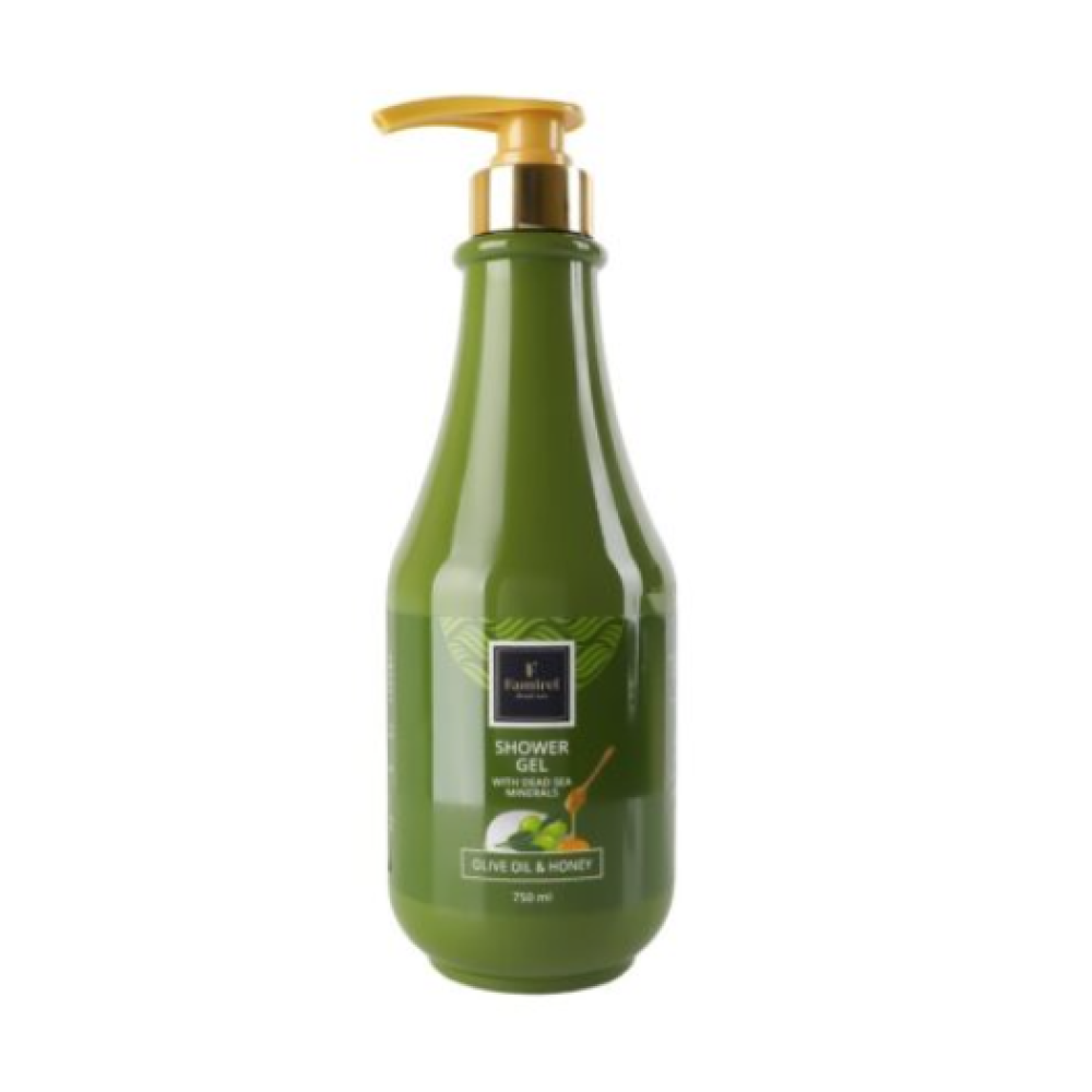 FAMIREL Shower Gel Olive Oil & Honey with Dead Sea Minerals - Dušas želeja ar medu, olīvām un Nāves jūras minerāliem, 750ml (7290114085120)