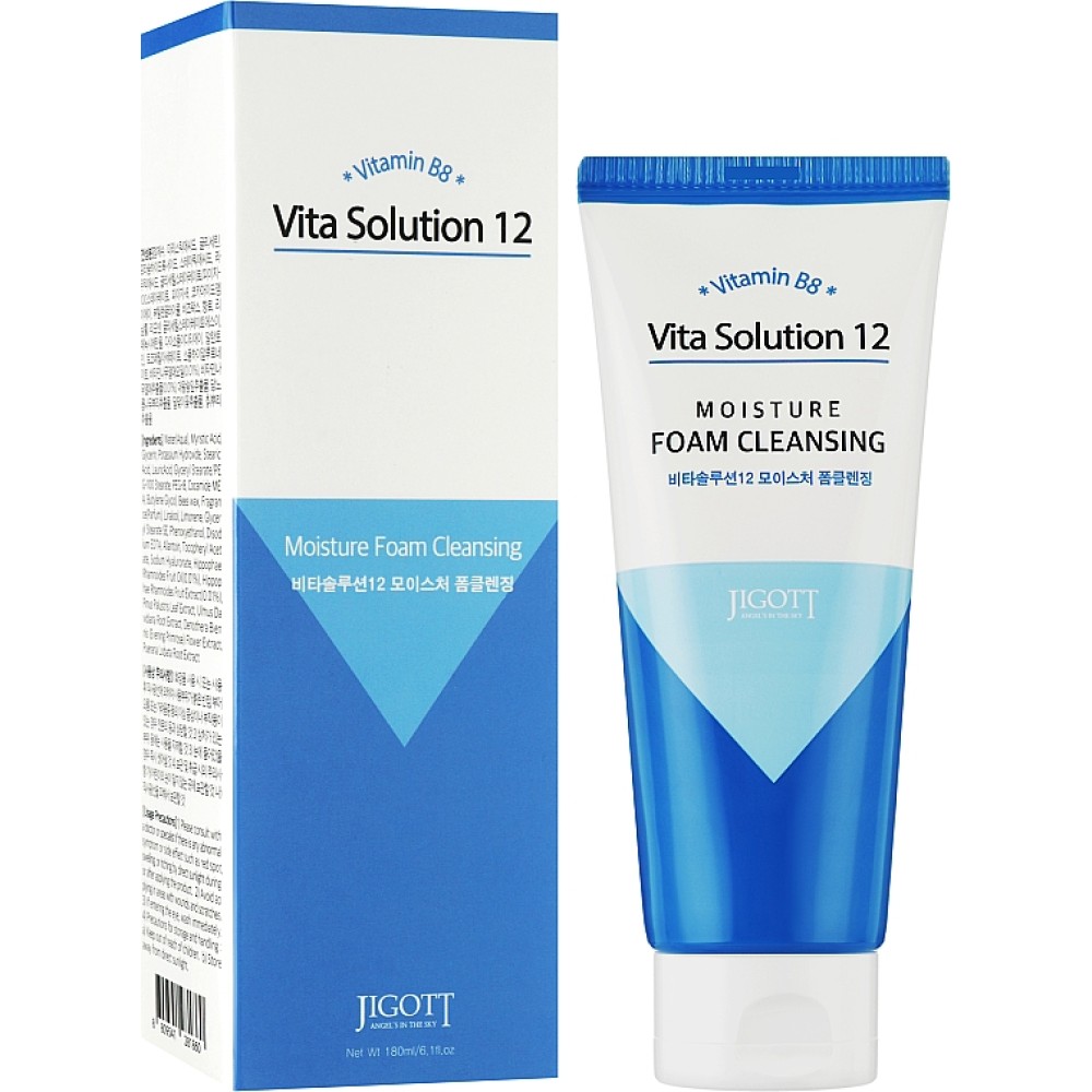 Jigott Vita Solution 12 Moisture Foam Cleansing - Attīrošas, mitrinošas putas sejai, 180ml