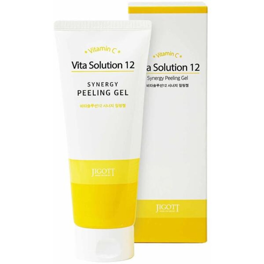 Jigott Vita Solution 12 Synergy Peeling Gel - Aktivizējošs pīlinga gēls sejai ar Vitamīnu C, 180ml