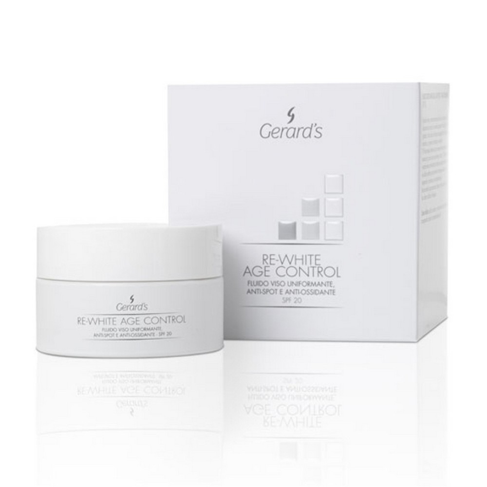 GERARD'S RE-WHITE AGE CONTROL Face fluid, SPF20 - Ādu atjaunojošs, antioksidējošs, pret pigmentu fluīds sejai, 50ml GERARD'S RE-WHITE AGE CONTROL Face fluid, SPF20 - Ādu atjaunojošs, antioksidējošs, pret pigmentu fluīds sejai, 50ml