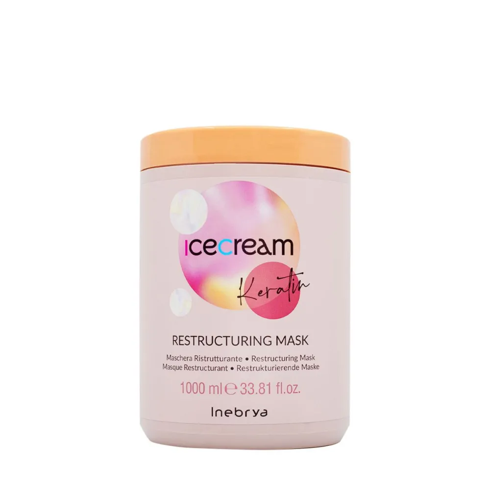 Inebrya Ice Cream Keratin Restructuring Mask - Atjaunojoša un matus uzlabojošā maska ar keratīnu, 1000ml Inebrya Ice Cream Keratin Restructuring Mask - Atjaunojoša un matus uzlabojošā maska ar keratīnu, 1000ml