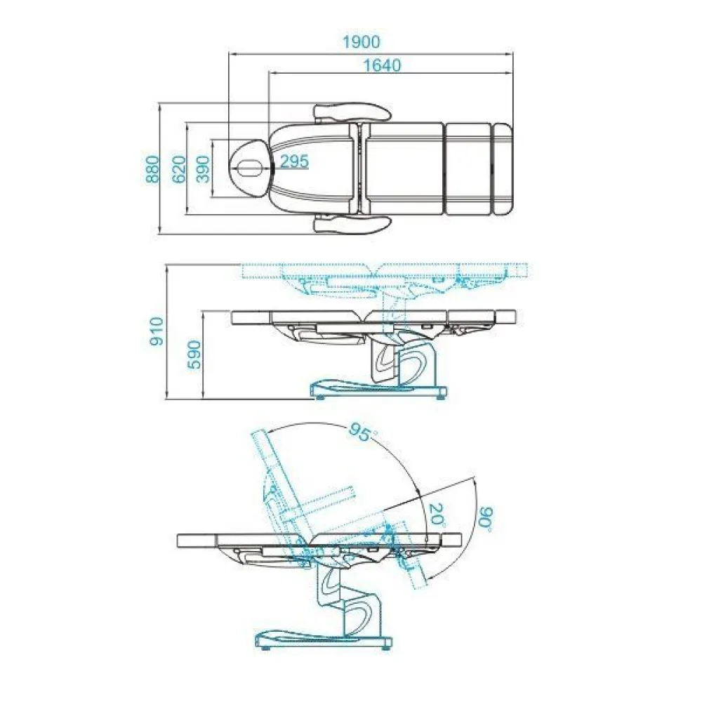 Electric beauty chair Azzurro 708A 4 motors, white Electric beauty chair Azzurro 708A 4 motors, white