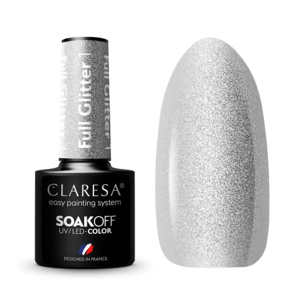 CLARESA Full Glitter 1 - Стойкий гибридный гель лак для ногтей, 5ml