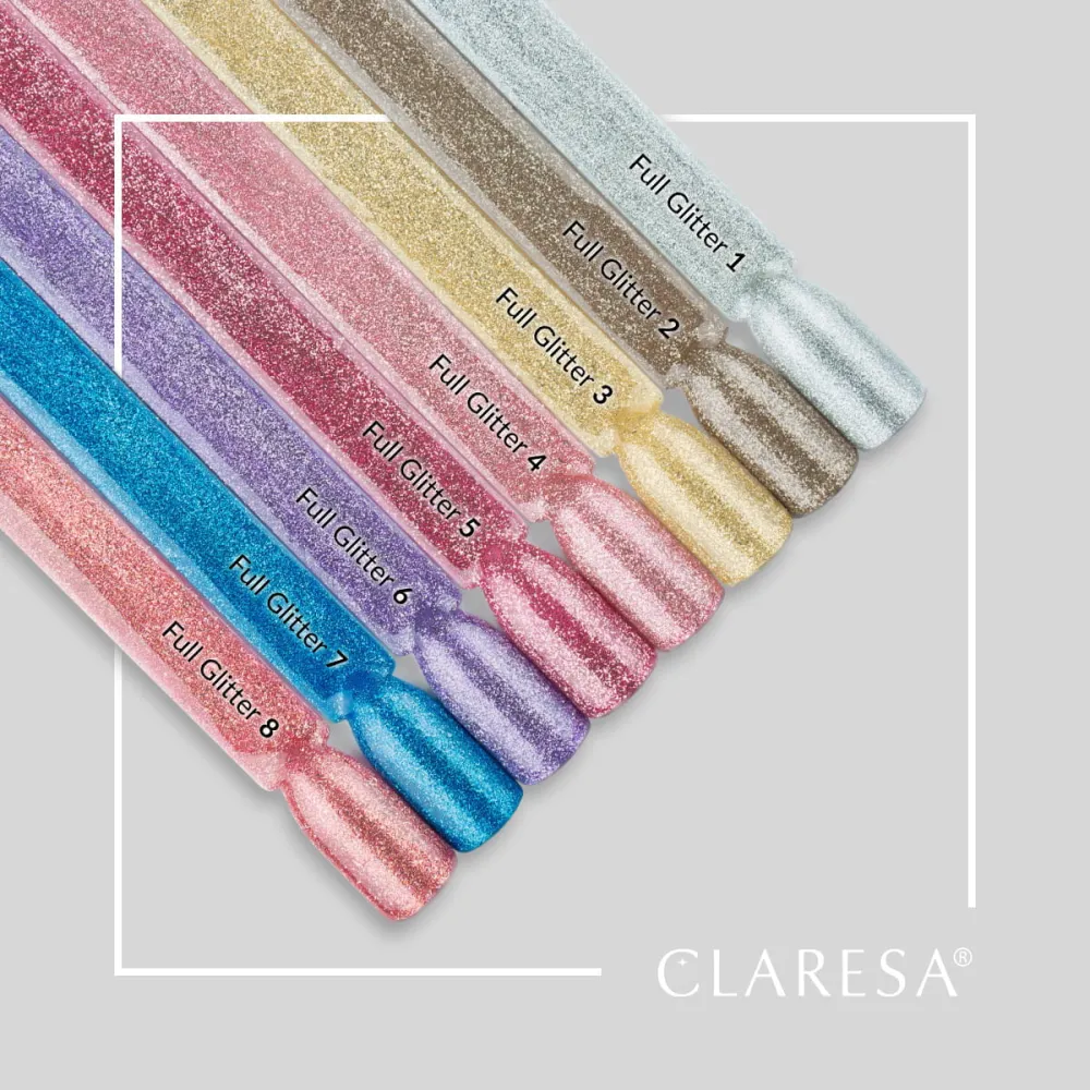 CLARESA Full Glitter 1 - Стойкий гибридный гель лак для ногтей, 5ml