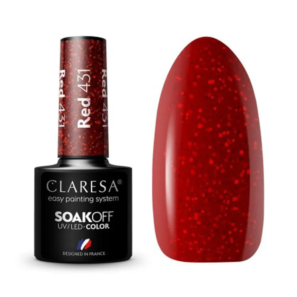 CLARESA RED 431 - Стойкий гибридный гель лак для ногтей, 5ml