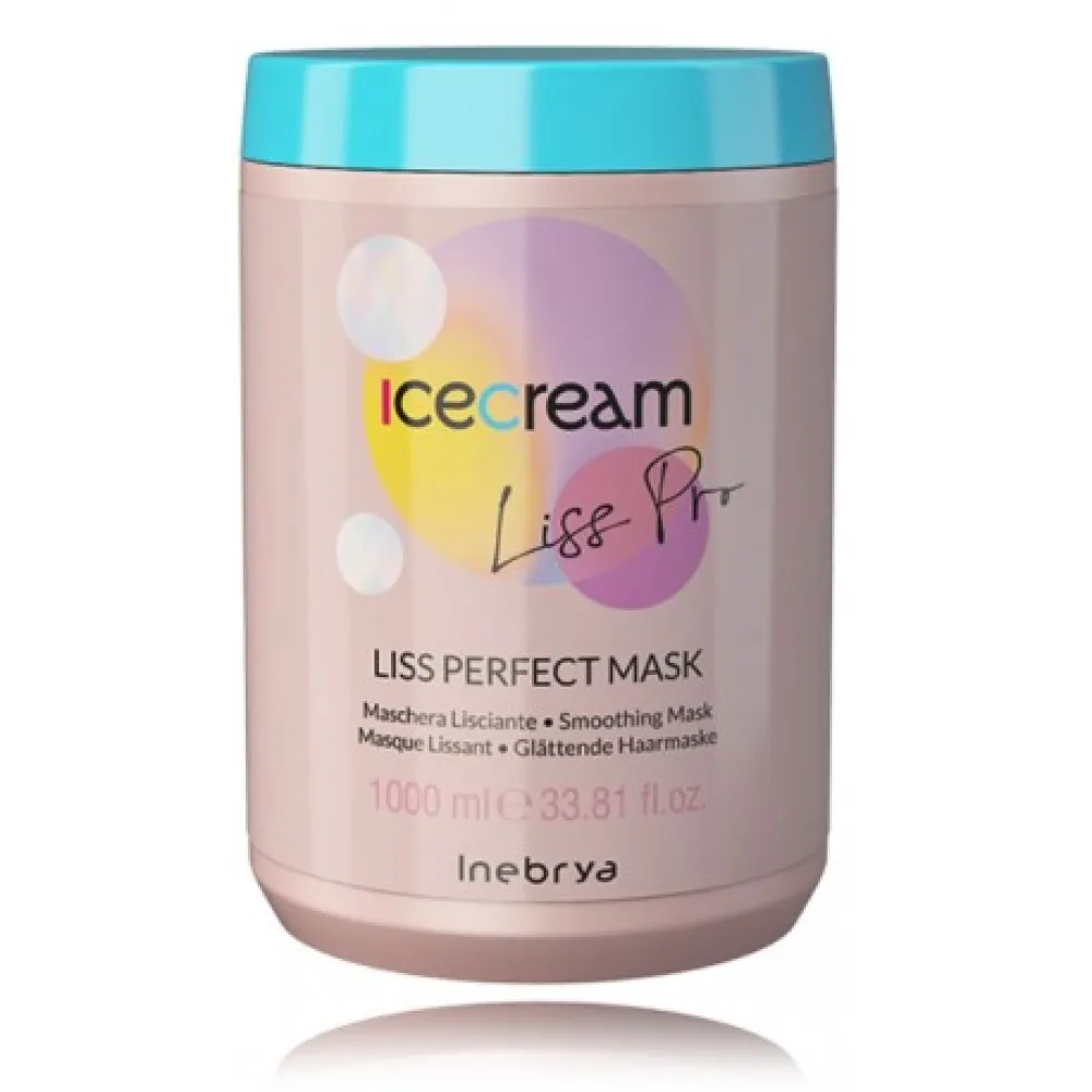 Inebrya Ice Cream Liss Perfect Mask - Taisnojoša maska nepakļāvīgiem un saveltiem matiem, 1000ml Inebrya Ice Cream Liss Perfect Mask - Taisnojoša maska nepakļāvīgiem un saveltiem matiem, 1000ml