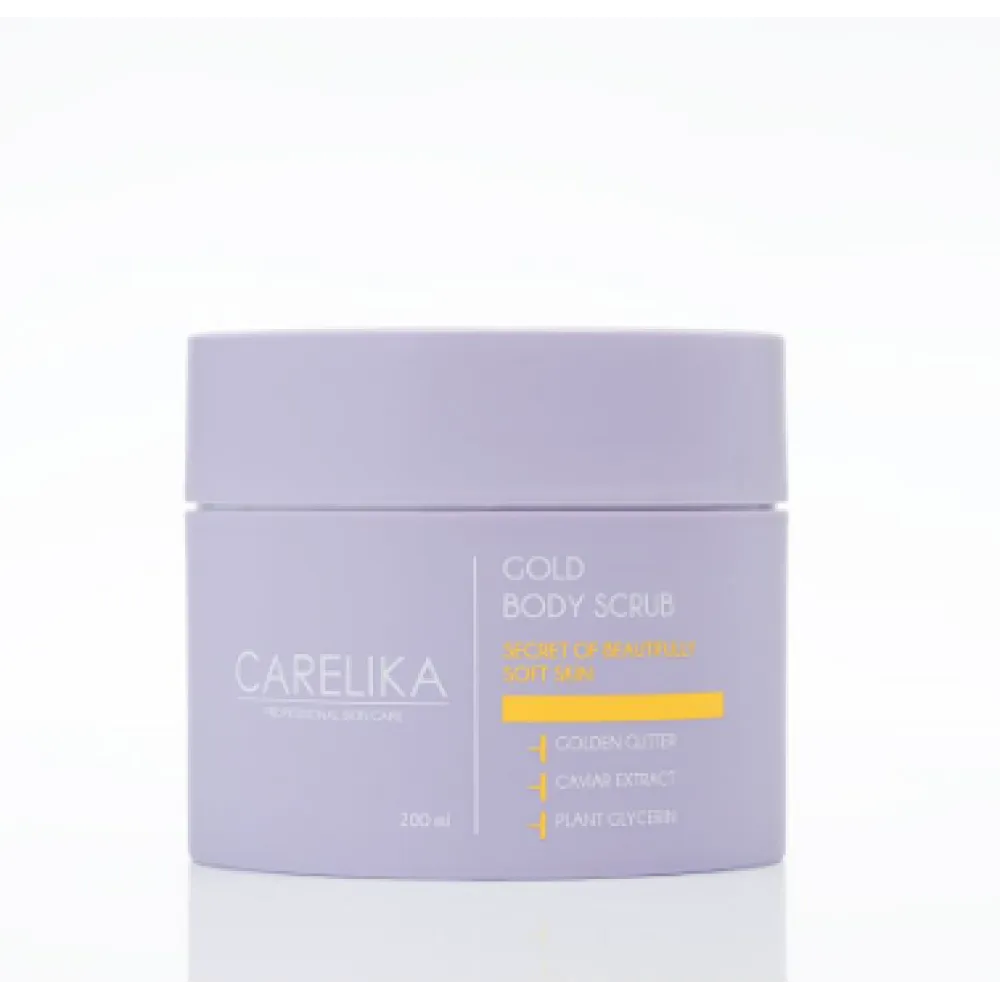 CARELIKA Gold Body Scrub - Skrubis ķermenim ar zelta gliteriem un kaviāra ekstraktu un augu glicerīnu, 200ml
