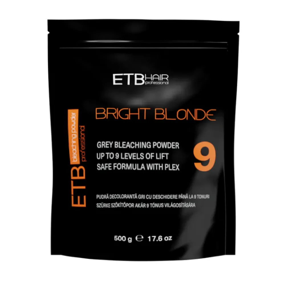ETB Hair Professional Premium Bright Blonde Grey Bleaching Powder 9 Level - Premium matu balināšanas pulveris ar pelēko-zilo pigmentu, 500gr.