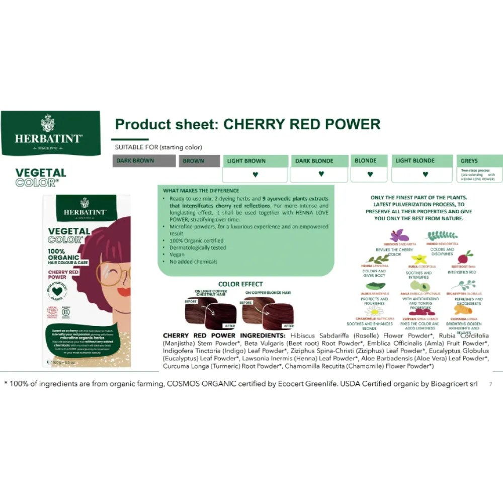 HERBATINT Vegetal Color - Органическая краска для волос (Cherry red power/Вишнёво-красная)