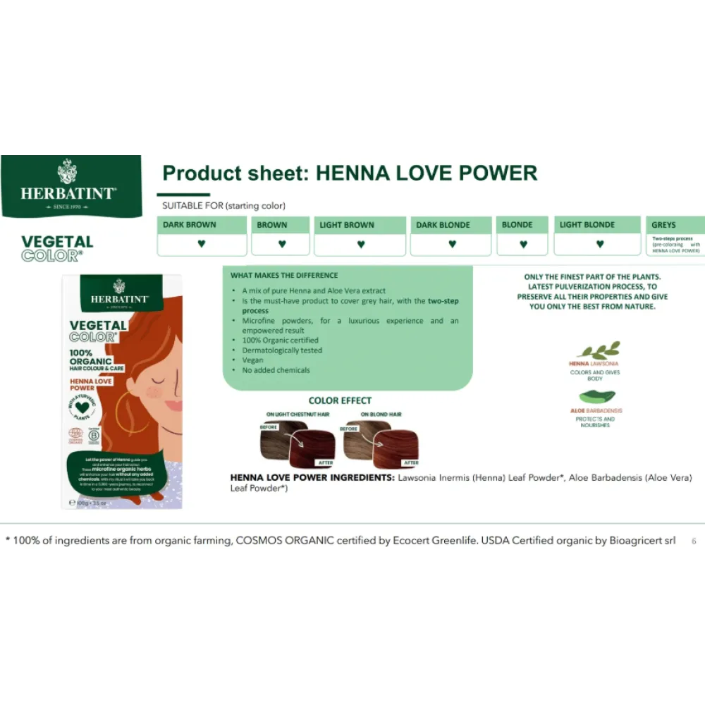 HERBATINT Vegetal Color - Органическая краска для волос (Henna love power/Рыжая)