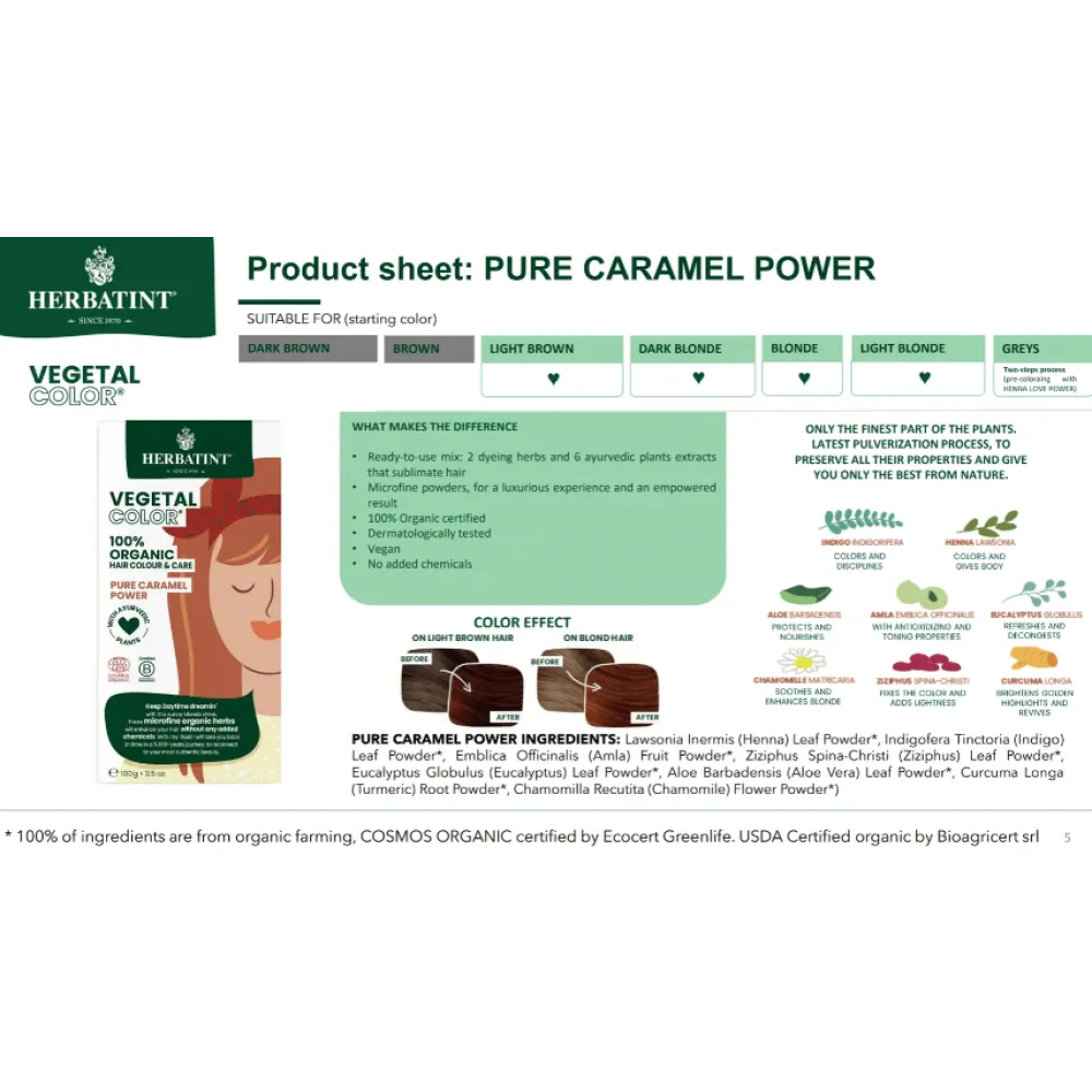 HERBATINT Vegetal Color - Organic Hair Color (Pure caramel power)