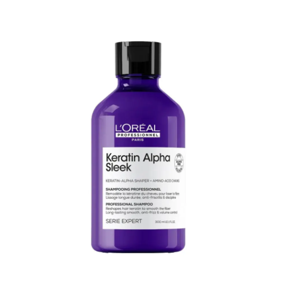 L'Oreal Professionnel Serie Expert Keratine Alpha Sleek Shampoo - Sulfātus nesaturošs šampūns matu gludumam, 300ml (3474637335748)
