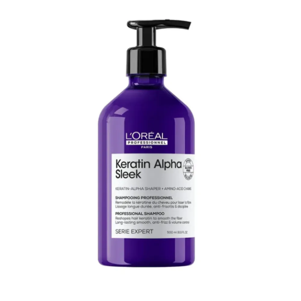 L'Oreal Professionnel Serie Expert Keratine Alpha Sleek Shampoo - Sulfātus nesaturošs šampūns matu gludumam, 500ml (3474637335724)